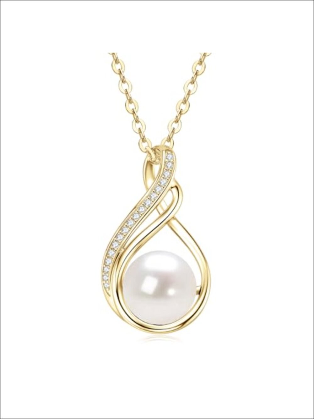 14K Gold Plated Freshwater Pearl Infinity Necklace Moissanite Pendant Jewelry